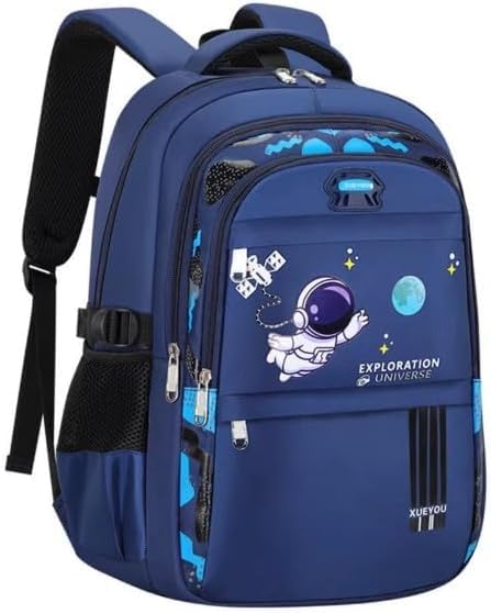 Mochila Escolar Infantil Astronauta, Impermeável, Ortopédica, Azul, preto e Verde, Design Espacial (AZUL)