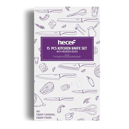 hecef 15-Piece Kitchen Knife Set with Self-Sharpening Wooden Block – High Carbon Stainless Steel, Green Non-Stick Coating Blade, Includes Steak Knives & Scissors - Image 9