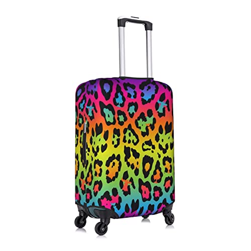 Rainbow Leopard Print Travel Luggage Cover Fits 18-32 Inch Luggage, Elastic Suitcase Cover Protector with Concealed Zipper for Wheeled Suitcase Tsa Approved3