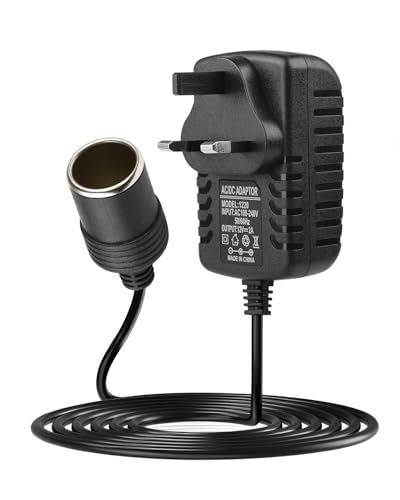 Car Power Inverters 240V to 12V Plug Adapter Socket 2A AC Mains to 12V DC Car Converter Socket UK Voltage Household Cigarette Lighter Adapter for Appliances MP3 Fan Dash Cam Maximum 24W