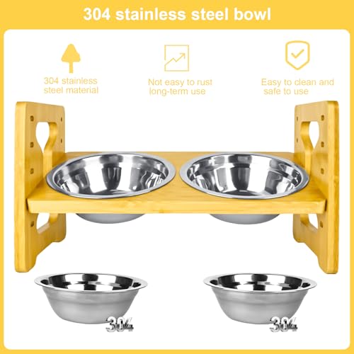 bssmmai Hundenapf Erhöht, Rutschfestes Höhenverstellbarer Futternapf Hund Erhöht mit Gestell, 5 Einstellbare Futterstation Hund mit 2 Hundenapf Edelstahl für Kleine Hunde