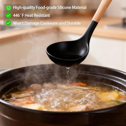 Image of Elmvia Silicone Cooking Utensil Set,12 PCS Cooking Kitchen Utensils Set, Nonstick Kitchen Utensils 446F Heat-Resistant Cookware Kitchen Tools of Spoon,Brush,Whisk,Spatula,Turner Tongs (Black)