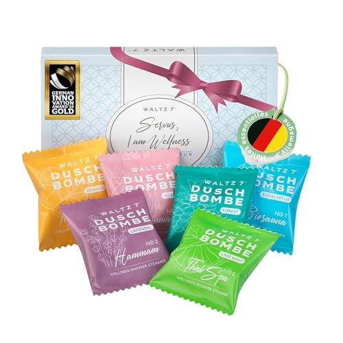 WALTZ 7 Original Bombes de Douche, 6 Pieces avec 6 Parfums, Qualite d'Europe, Pastilles D'huiles Essentielles pour la Douche, Petit Cadeau Femmes, Hommes, Cadeau Paques...