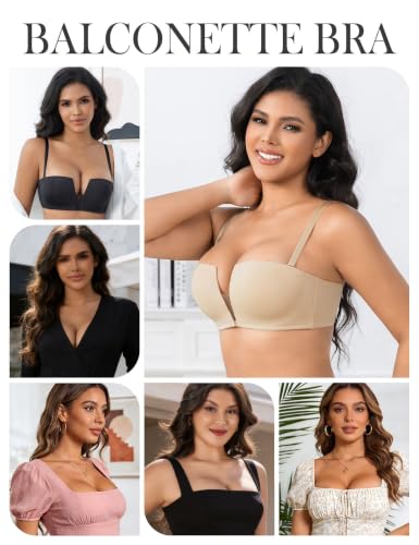 Image of Wireless Push Up Balconette Bras for Women Add 1 Cup Seamless Bra