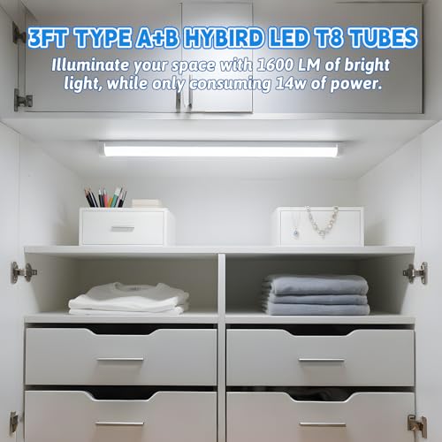 Romwish 3FT LED Tube Light, T8 T10 T12 LED Light Bulb, 14W(30W Equiv.), 5000K Daylight, 1600LM, 36 Inch F30T12 Fluorescent Tube Replacement, Remove Ballast, Dual-Ended Power, Clear Cover, 4 Pack by Romwish - Used condition - Image 5