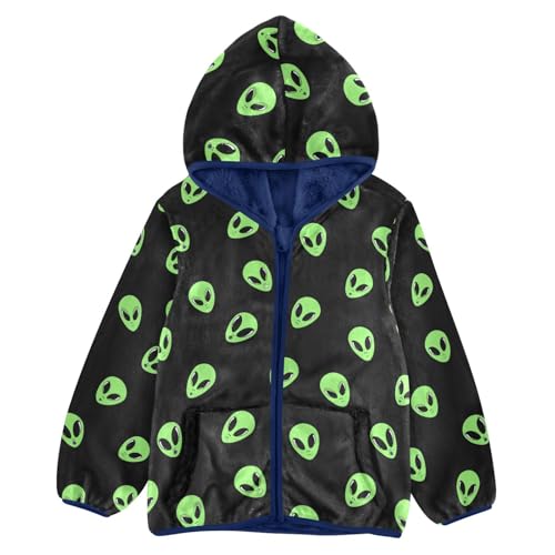 Cartoon Alien Toddler Fleece Jacket Baby Boys Hooded Zipper Long Sleeve Thick Warm Outerwear 3-10 Years