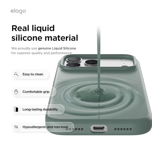 Image of elago for iPhone 17 Pro Max Case, Premium Magnetic Silicone Case, Compatible with MagSafe, Liquid Silicone Material, Protective Cover, Shockproof, Slim Phone, 6.9 inch (Midnight Green)