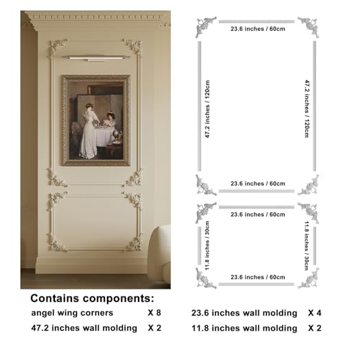 Ready to Assemble Wall Molding Kit Corners Made into 1 Top and 1 Bottom Frame Premade Accent Wall Molding Wainscoting Panels for Interior Wall Decor Living Room and Bedroom