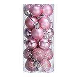 uxcell 24Pcs 1.1' Christmas Balls Ornaments Set Mini Shatterproof Christmas Tree Decorations Hanging Balls for Christmas Tree Holiday Decoration (Pink)