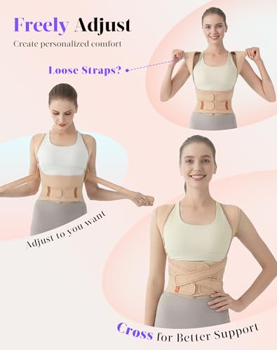 Image of Kepwaa Posture Corrector for Women and Men, 5 Full Back Support Brace Rods, Adjustable Shoulder Straightener, Relief for Upper and Lower Back, Neck, Lumbar, Scoliosis, Hump, Beige, Medium