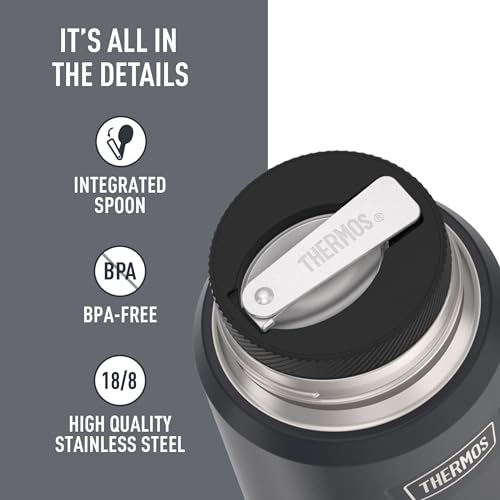 Image of THERMOS ICON Stainless Steel Food Jar with Spoon, 16 Ounce, Matte Stainless