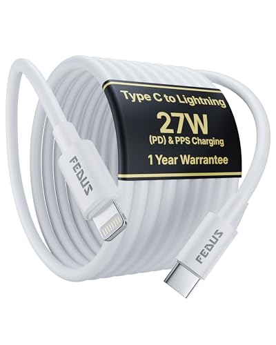 Image of FEDUS ZETTA-X4I 27W Type C to 8 PIN Cable 1M, PD Fast Charging for iPhone 14 /13 /12 /11PRO MAX /Xr /Xs /8 PLUS, iPad,Smart Chip, High Speed 480Mbps Data Sync, 10000+ Bend Lifespan, Tough Cord, White