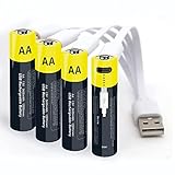 Type-C Lithium Wiederaufladbar Batterien AA, 1,5V USB Li-Ion AA Akku Aufladbare,2600mWh Mit Type C Ladekabel, Schnellladung in 2 Stunden,(4er Pack) (AA)…