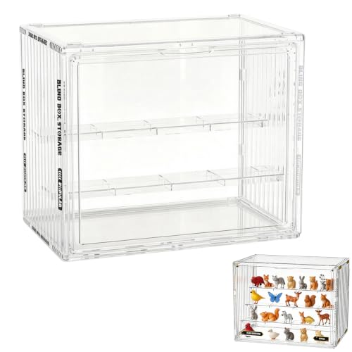 Image of Acrylic Box Transparent for Collectibles, 3 Layer Figure Display Box with Magnetic Door, Stackable Figurine Display Shelf Box for Figures