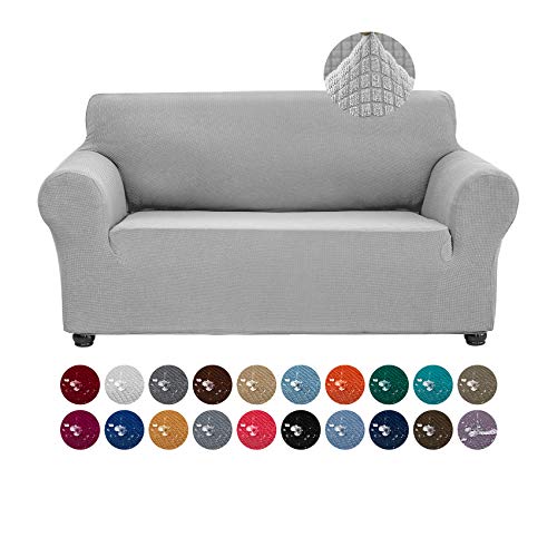 Joccun Stretch Loveseat Couch Cover Slipcover, 1-Piece Water Repellent Sofa Cover For 2 Cushion Couch Spandex Jacquard Washable Furniture Protector Cover For Living Room,Kids,Pets（Loveseat,Silver） #TOP11
