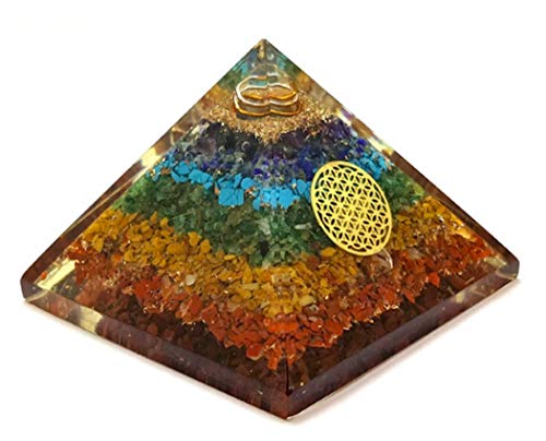 AWAKEN YOUR KUNDALINI Orgone Pyramid Flower of Life 7 Chakra Pyramid Orgonite Pyramid Healing Crystal Pyramid for emf Protection Meditation Energy Generator Balancer Pyramid 3X3 Inch