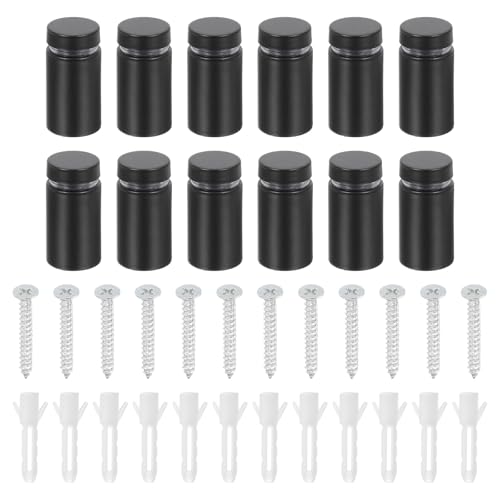 Image of uxcell 12 Pcs Standoff Screws, 5 /8 inch x 1.18 inch Stainless Steel Advertising Screws Wall Standoff Mounts Hardware for Acrylic Picture Frame Glass Signs Hanging, Black
