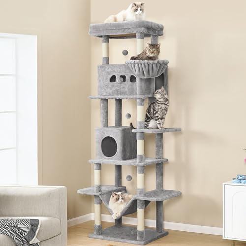 Árbol para gatos grande de 82.6 pulgadas color gris claro miniatura 1
