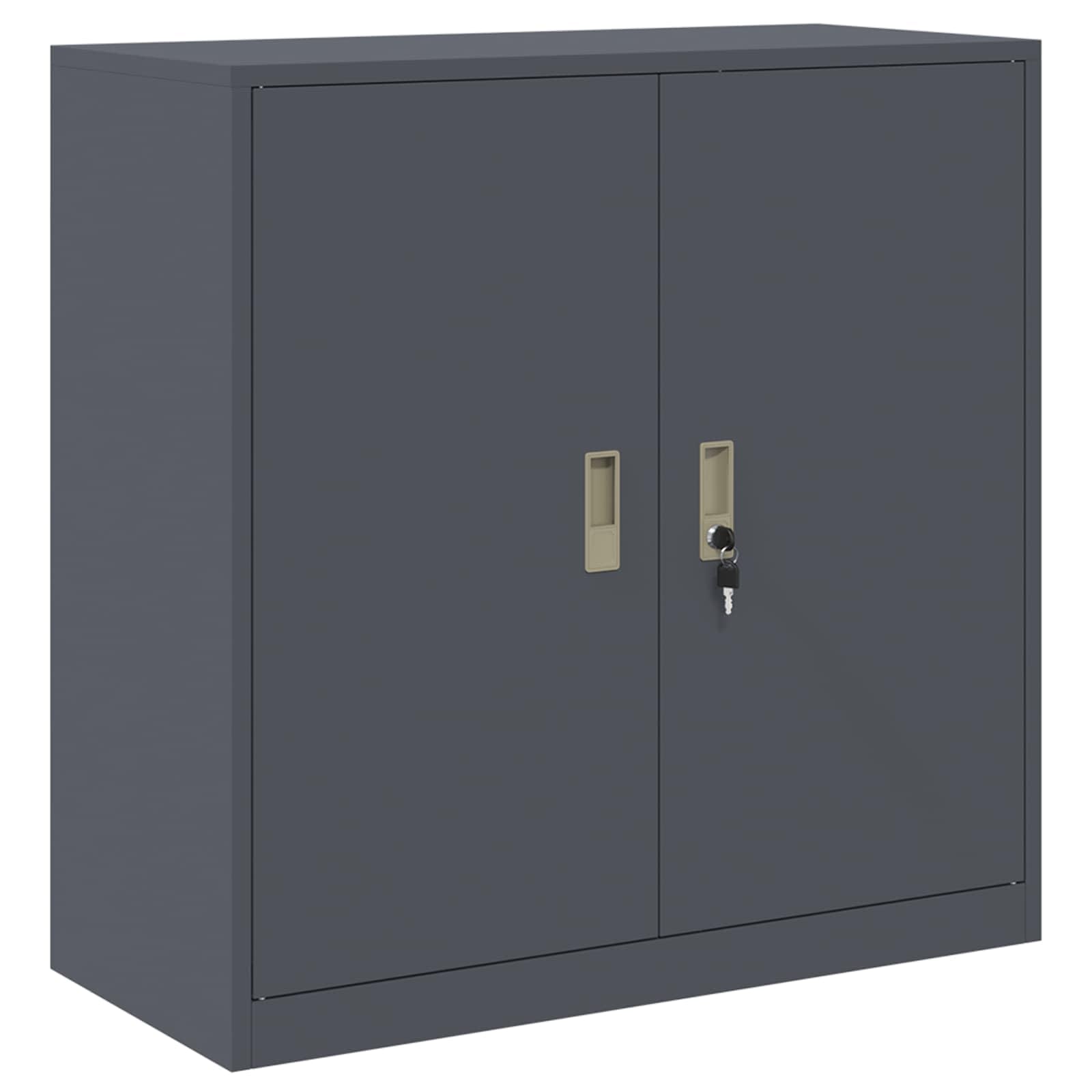 Armario de acero de diseño industrial, 90 x 40 x 90 cm, con cerradura, color antracita con puertas para archivos y objetos de valor, estructura de acero con recubrimiento en polvo, fácil de