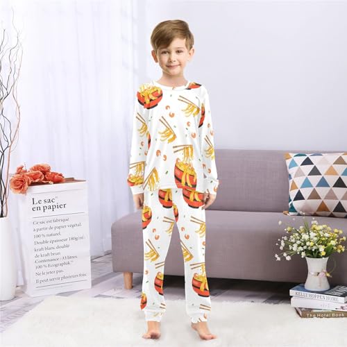 Pajama Set Long Sleeve for Boys & Girls,Bowl Noodles Chopsticks Kid's Soft Sleepwear Crewneck Loungewear 2 Piece PJ Underwear Set 8T4