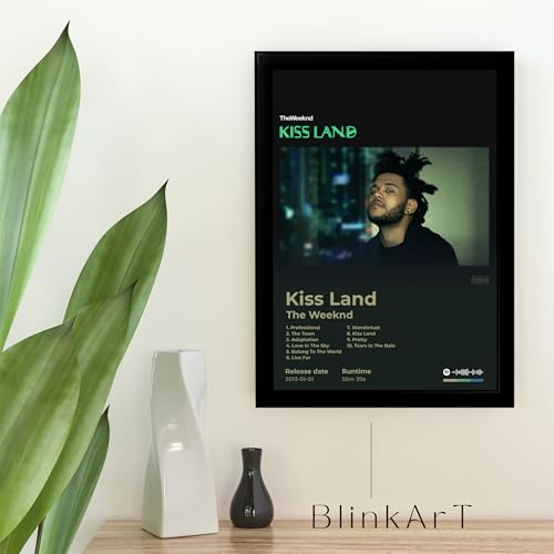 Image of BLINKART The Weekend - kiss Land Wall Photo Frames | Wall Art for Bedroom, Living Room, Studio or Office | Album Cover Print with Spotify Song Link QR Code | Gift for Fans - 8x12 In