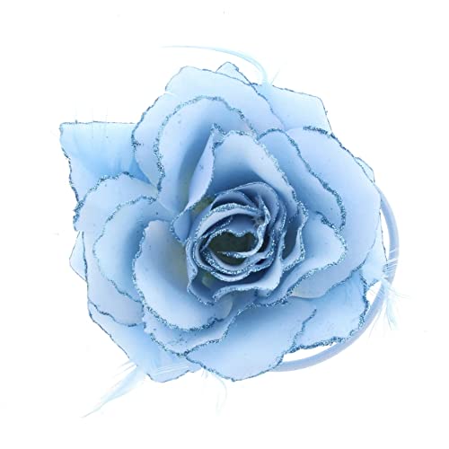 Topkids Accessories Pince à cheveux en forme de rose - Broche épingle à cheveux - Bibi en forme de fleur - Pour femme et fille - Pour mariage, bal de promo, fête, occasion spéciale - Bleu clair