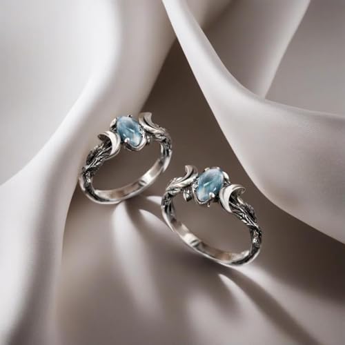 Vintage Women Bohemian Triple Moon Phase Ring Natural Moonstone Moon Ring Engagement Party Wedding Jewelry Rings Anillos3