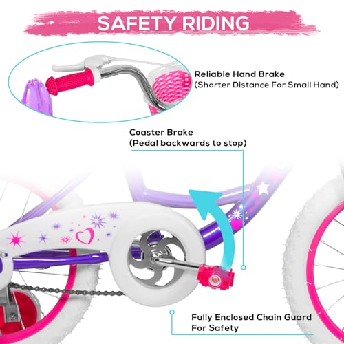 Image of WEIZE Girls Bike for 3-12 Years Old Kids, 14 16 20 Inch Kids Bike with Training Wheels, Streamers, Basket and Doll Seat, Children Bicycles with Coaster Brake, Multiple Colors