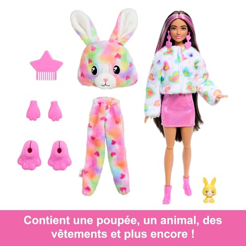 Barbie Barbie Cutie Reveal Poupée et accessoires avec costume lapin tie-dye en peluche et 10 surprises, dont le changement de couleur, série Rêve Coloré, HRK38