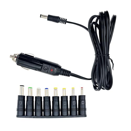 JZK Cable de carga para encendedor de cigarrillos de coche DC 12 V 5 A, adaptador de extensión de cargador de coche, cable de alimentación de 5.5 x 2.1 mm con 8 conectores para altavoz, reproductor