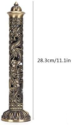 Incense Burner Bronze Dragon Phoenix Carving Incense Stick Burner Vertical Metal Incense Stick Holder Stand Ash Catcher Tray Home Buddhist Decor