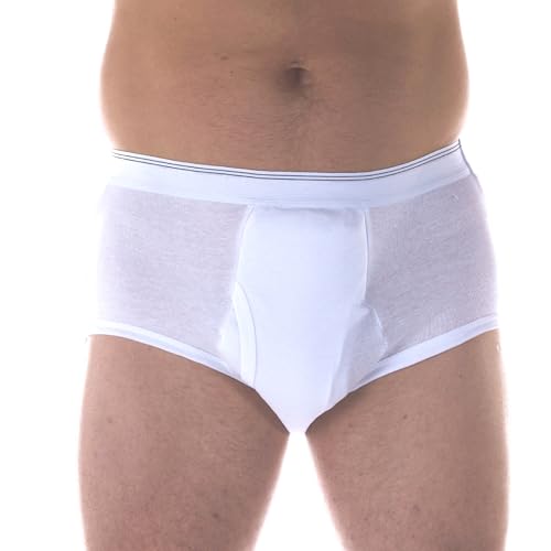 1-Pack Men's Maximum Absorbency Washable Reusable Bladder Control Briefs 600 ml White Large (Waist 38-40)