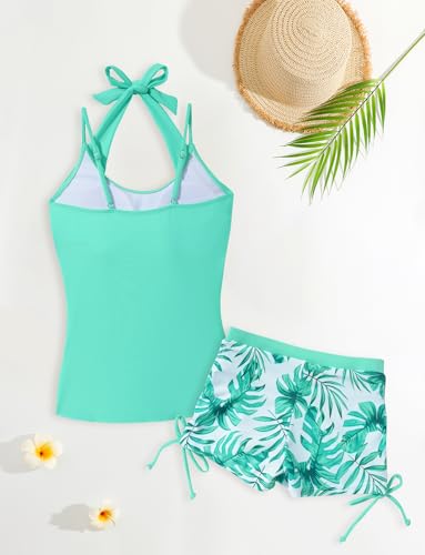 Happy Cherry Girls 2 Piece Swimsuit Halterneck Tankini Beach Swimwear Tropical Printed Swim Shorts Bathing Suit2