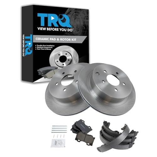 Image of TRQ Rear Brake Pad and Rotor Set Ceramic Parking Shoe Compatible with 2014-2017 Infiniti Q50 Q70 2017 Q60 2015-2019 Q70L 2014 QX70