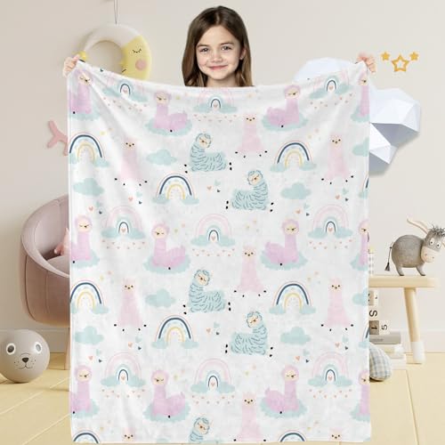 Llama Alpaca Baby Throw Blanket for Girls Soft Cozy Cute Rainbow Llama Alpaca Theme Plush Flannel Crib Blanket for Nursery 75x100cm Alpaca Fleece Blanket for Boys Couch Newborn Toddler Kids Gift