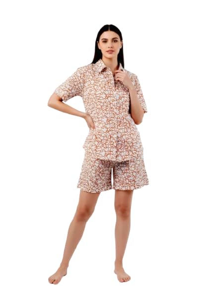 Unique Fashion Wear Women’s Cotton Printed Shorts Set – Half Sleeve Button-Down Shirt & Matching Shorts – Soft & Breathable Lounge and Sleepwear-image-26
