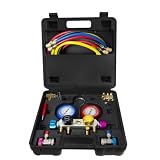 BACOENG Pro - Manometro diagnostico AC a 4 vie, set completo per R134A R410A R22, con tubo da 1,5 m, adattatori per serbatoio 3 Acme, accoppiatori rapidi regolabili e rubinetto universale
