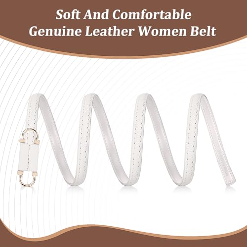 Skinny Genuine Leather Belts for Women Thin Waist Belt for Dresses Jeans Adjustable with Gold Buckle 0.4" Width3