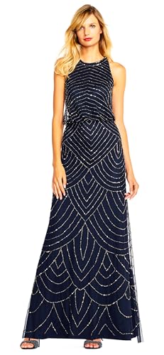 Image of Adrianna Papell Womens Halter Blouson Beaded Gown