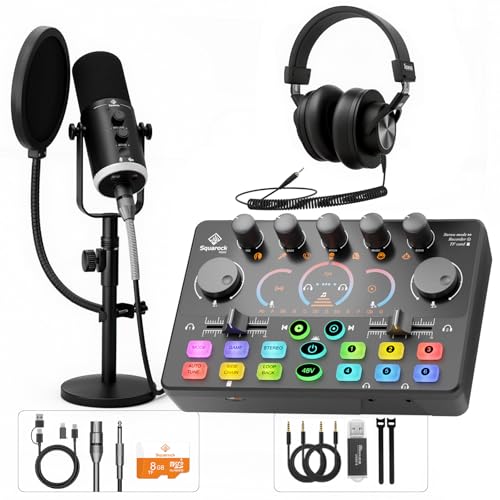 Podcast Equipment Bundle, Dynamic XLR/USB Gaming Microphone & Streaming Audio Mixer with RGB Lights, Perfect for Podcast, Recording, Video Vocal, PC