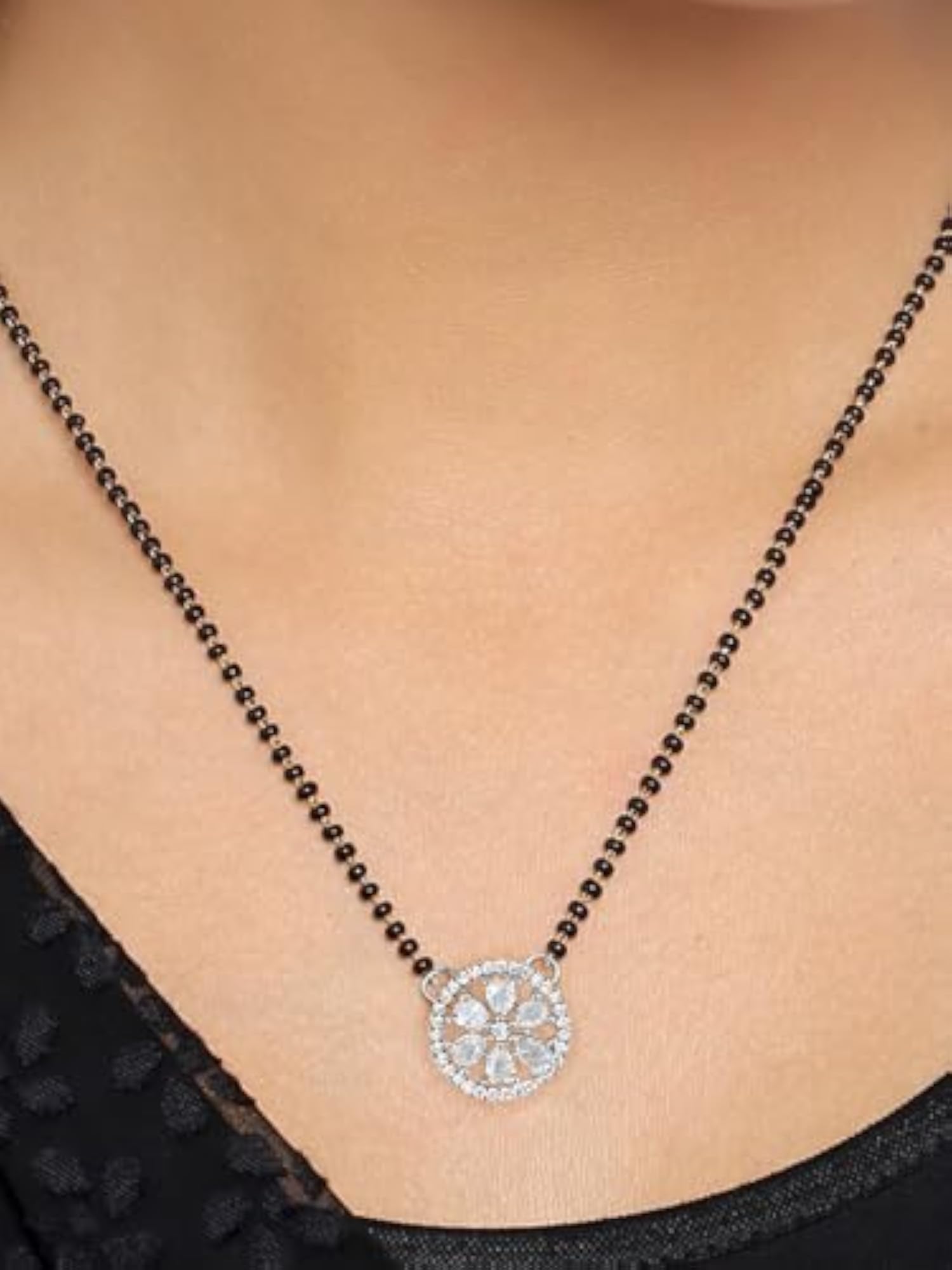 Pack of Two Gold Plated Black Beaded AD Studded Minimal Mangalsutra