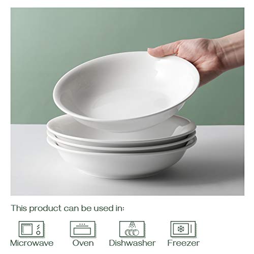 Dowan 9" Pasta Bowls For Kitchen, 40 Oz Ceramic White Serving Bowl, Large Dinner Pasta Salad Bowl Set, Shallow Soup Bowls, Easy To Hold & Stackable, Microwave Dishwasher Safe, Set Of 4 #TOP3