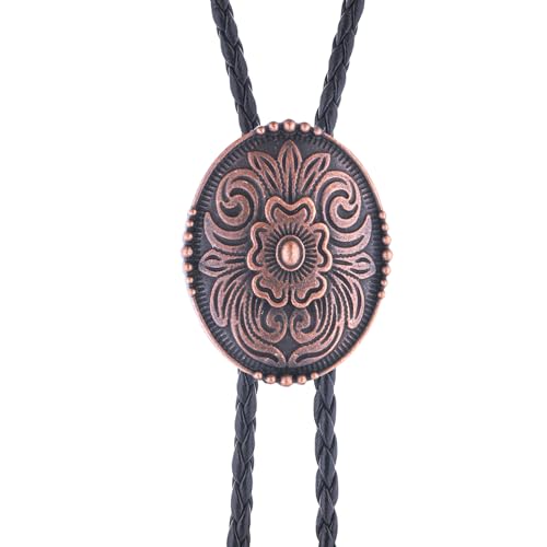 Image of GelConnie Flower Bolo Tie for Men Womens Western Cowboy Bolero Ties Men | Western Bolo Tie for Women, Cowboy Ties for Men Native American Leather Mens Necktie, Floral Bolero Necklace Rodeo Jewelry