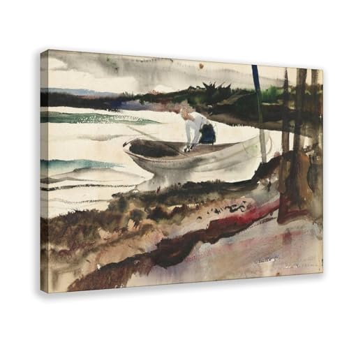 Impression sur toile The Fisherman par Andrew Wyeth tableau salon 30x45 cm