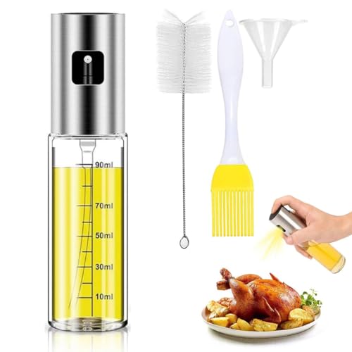 LACHT Spruzzino Olio per Friggitrice Aria, Spruzzatore Salvagoccia, 100 ml, Spray Nebulizzatore, Oliera in Vetro e Acciaio Inox,spruzzatore olio,spray per olio da cucina