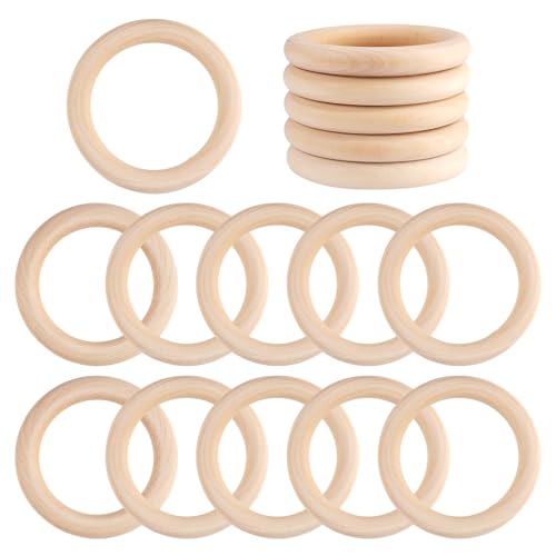 16 Pièces Anneau en Bois 70mm, épaisseur : 10mm, Couleur Naturelle, Surface Lisse et Facile à...