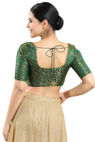 Image of Vamas Women's Brocade & Georgette Padded Self Design Half Sleeve Readymade Saree Blouse (X-1126.ELB)