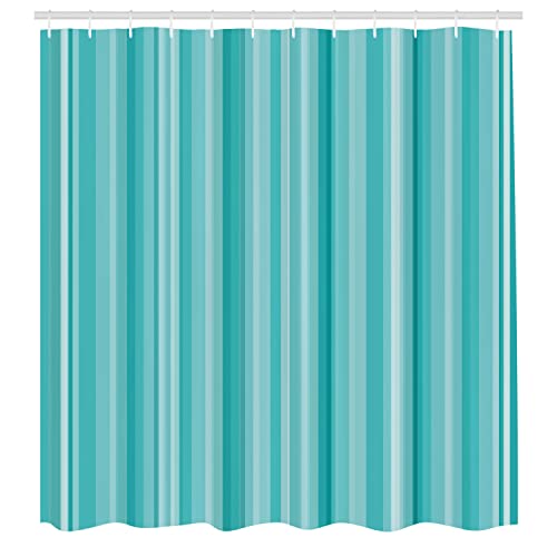 Ambesonne Aqua Shower Curtain, Inspired by an Abstract Ocean with Palette Lines and Geometrical Style Image of an Artwork, Cloth Fabric Bathroom Decor Set with Hooks, 69" W x 84" L, Turquoise Blue - Image 2