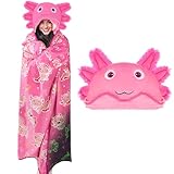 Axolotl Wearable Blanket Hoodie for Adults & Kids, Glow in the Dark Hooded Blanket, Soft Plush Flannel Oversized Pink Throw Wrap With Giant Hood, Axolotl Gifts for Women Girls Birthday Christmas