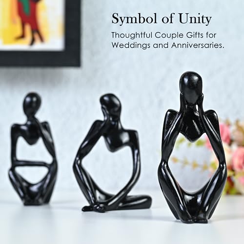 Image of ZAICUS Set of 3 Black Thinker Statues - Modern Abstract Resin Showpieces for Home, Office, and Stylish Spaces, Perfect for Thoughtful Gifts
